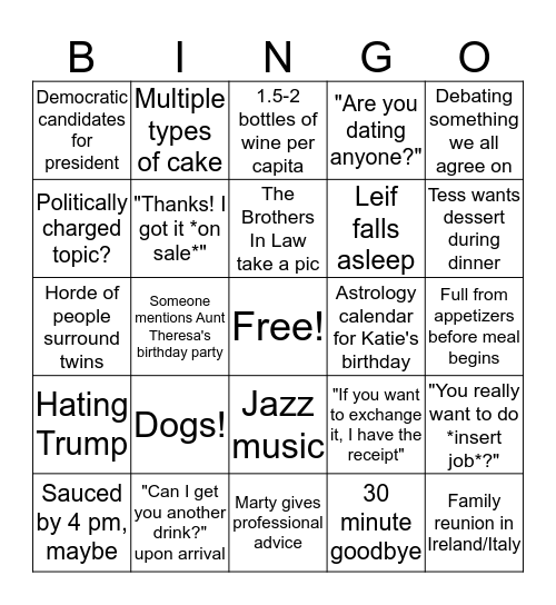 Family Christmas Bingo Card