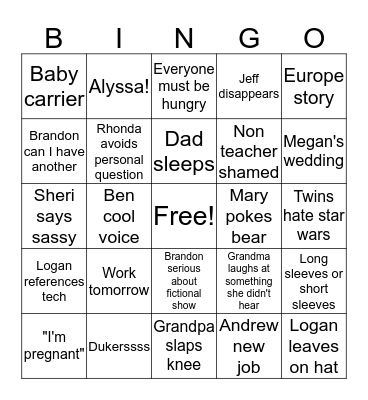 Family Bingo Card