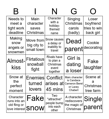 ROSE FAMILY - Hallmark Christmas Movie Bingo Card