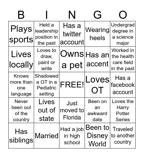 Class of 2017 Bingo Card