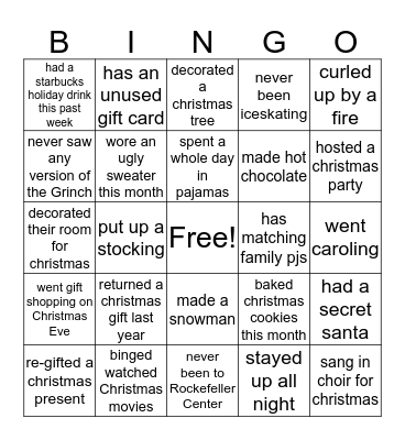 Holiday Bingo  Bingo Card