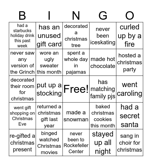 Holiday Bingo  Bingo Card