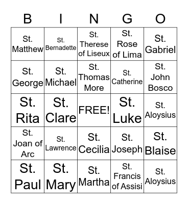 Saints Bingo Card