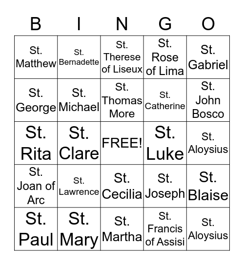 Saints Bingo Card