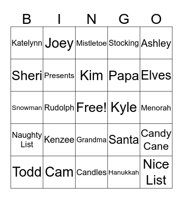 Merry Christmas Bingo Card
