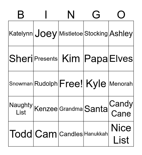 Merry Christmas Bingo Card