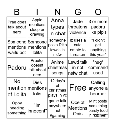 Yandere & Lolita Bingo Bango Bingo Card