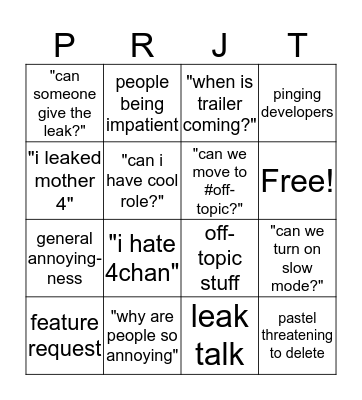 #project-discussion bingo Card
