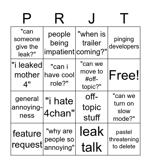 #project-discussion bingo Card