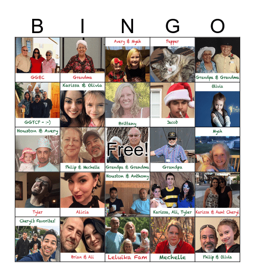 Montano Family Bingo Card