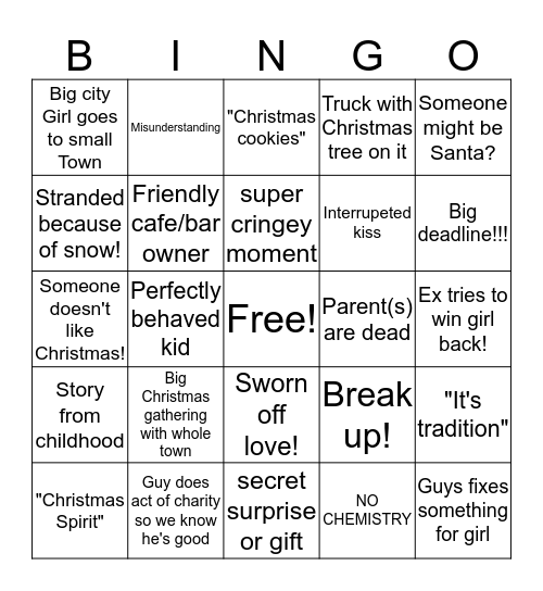 Hallmark Movie Bingo Card