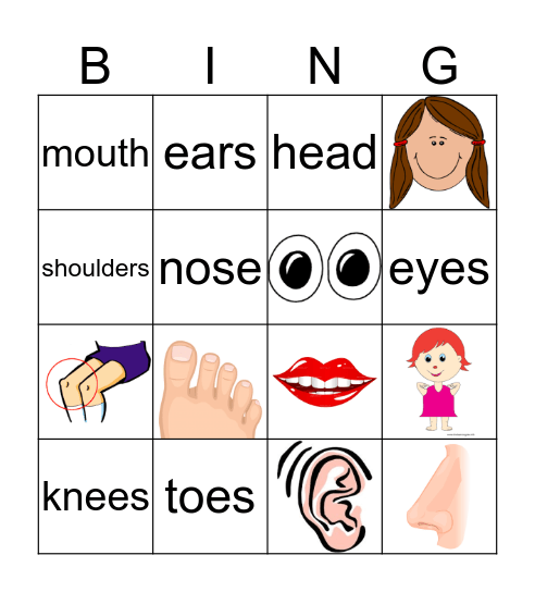 Head, Shoulders, Knees and Toes Bingo Card