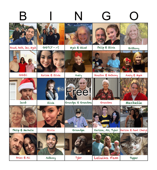 Montano Family Bingo Card