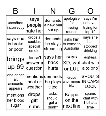 Sleepy Bingo Card