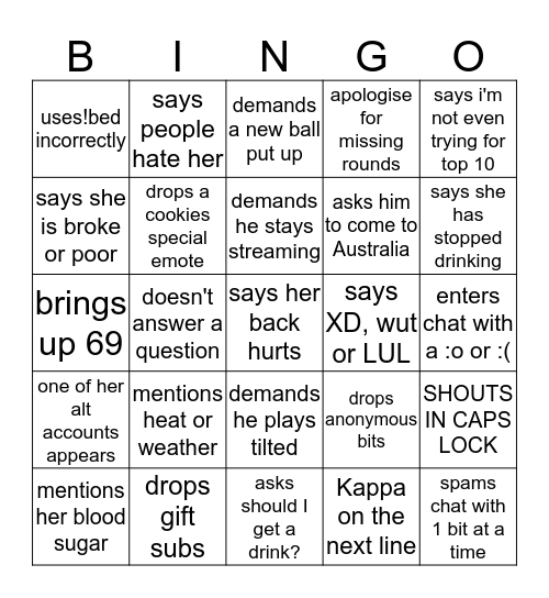 Sleepy Bingo Card