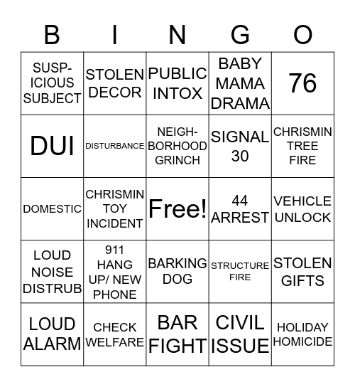 911 BINGO Card