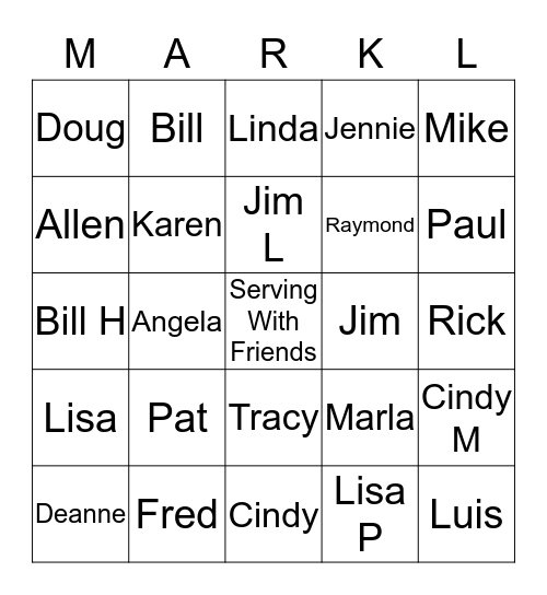Serving with Friends Bingo Card