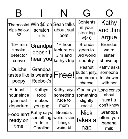Blackford Family Christmas Bingo Card