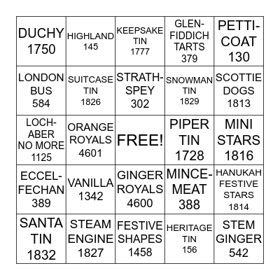 WALKERS SHORTBREAD BINGO Card