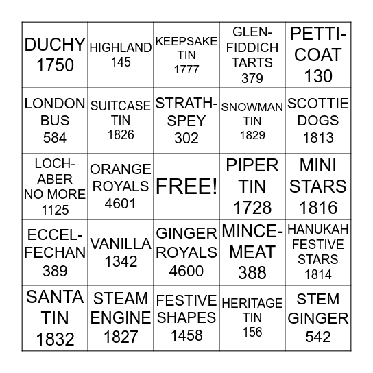 WALKERS SHORTBREAD BINGO Card