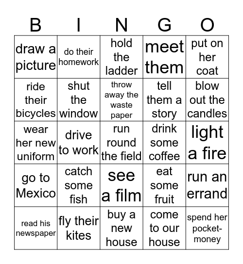 3L 2-L111-114 动词短语 Bingo Card