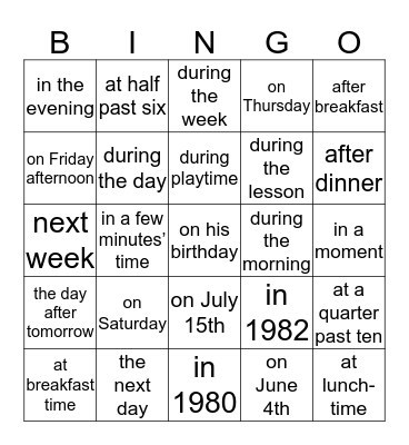 3L2-L111-114 时间短语 Bingo Card