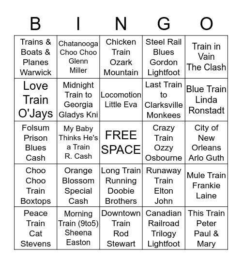 Trains Bingo Card