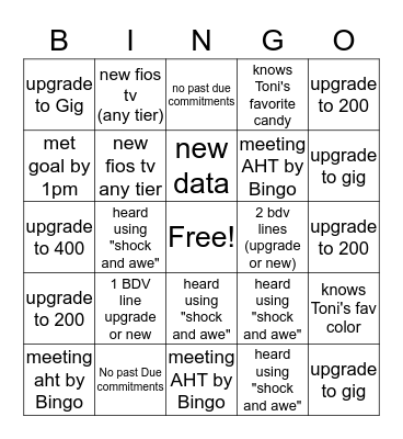 Team Toni Bingo Card