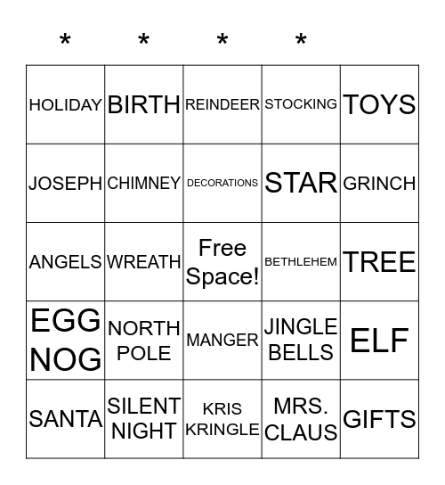 CHRISTMAS BINGO FOR DOODADS Bingo Card
