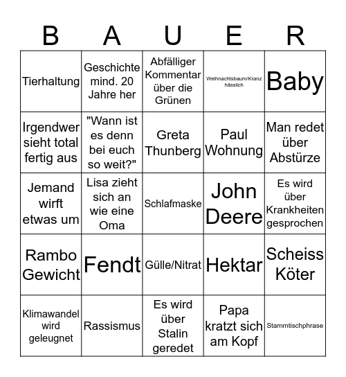 Bauern Bingo Card