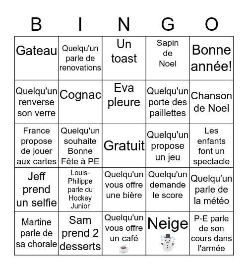 Famille Bolduc 2019-20 Bingo Card