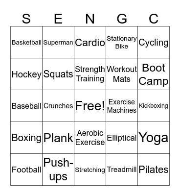 Physical Exercise Bingo Card