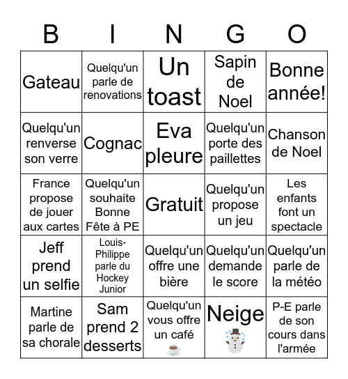 Famille Bolduc 2019-20 Bingo Card