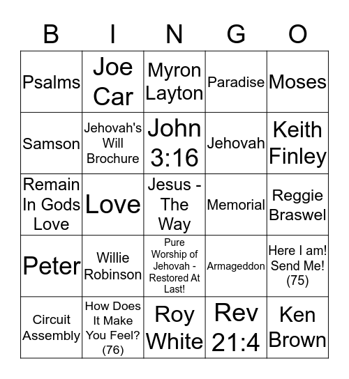 Spritual Bingo Card