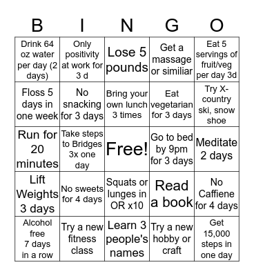 Healthy Bingo 2020 Bingo Card