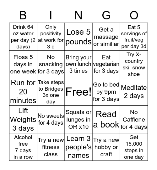 Healthy Bingo 2020 Bingo Card