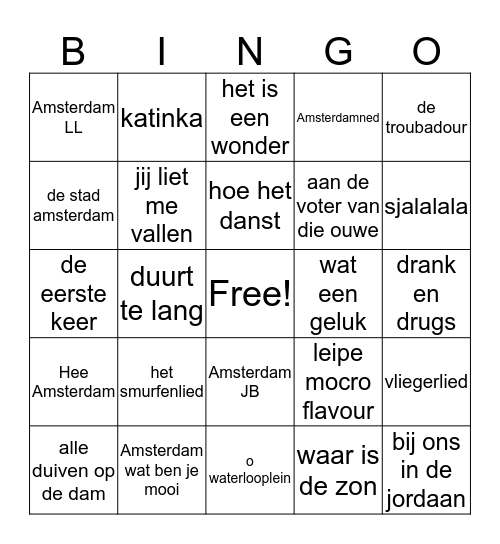 hollandse hits Bingo Card