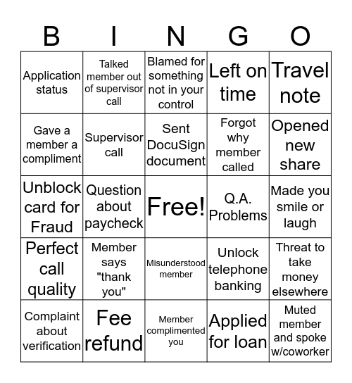 Contact Center Bingo Card