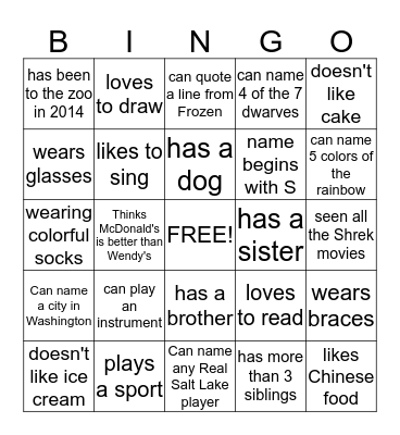 Ward Social Bingo-kids 2 Bingo Card