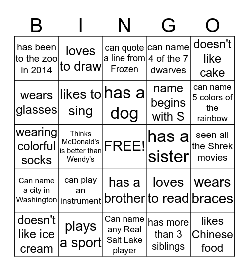 Ward Social Bingo-kids 2 Bingo Card