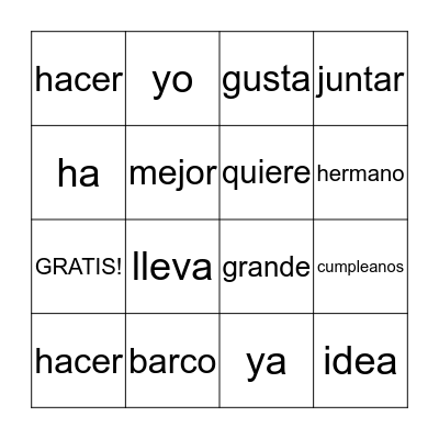 Palabras de Uso Frecuente  Bingo Card