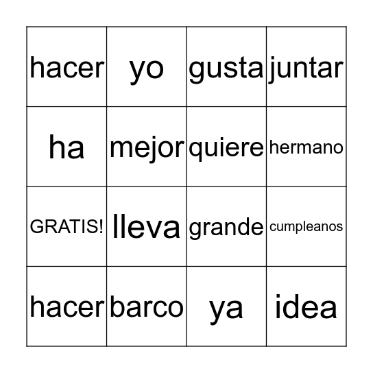 Palabras de Uso Frecuente  Bingo Card