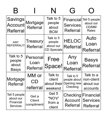 Referral BINGO! Bingo Card