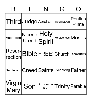 Apostles' Creed Bingo Card