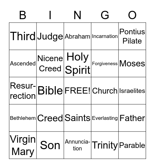 Apostles' Creed Bingo Card