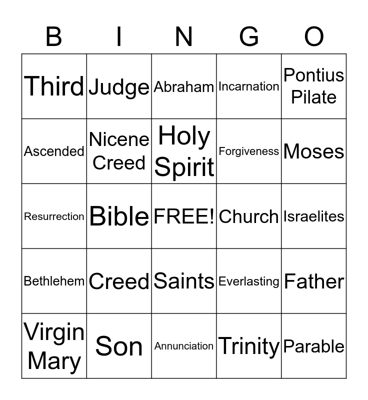 Apostles' Creed Bingo Card