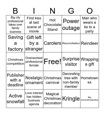 Hallmark Christmas Movie Bingo Card