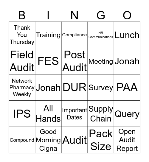 Auditor Bingo Card