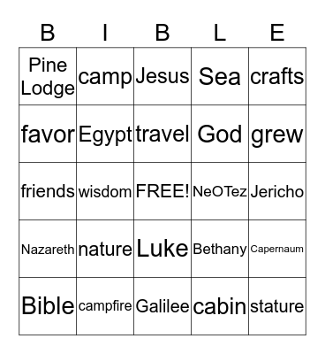 BIBLE BINGO Card