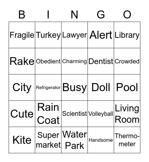 Is it  a noun? Bingo Card